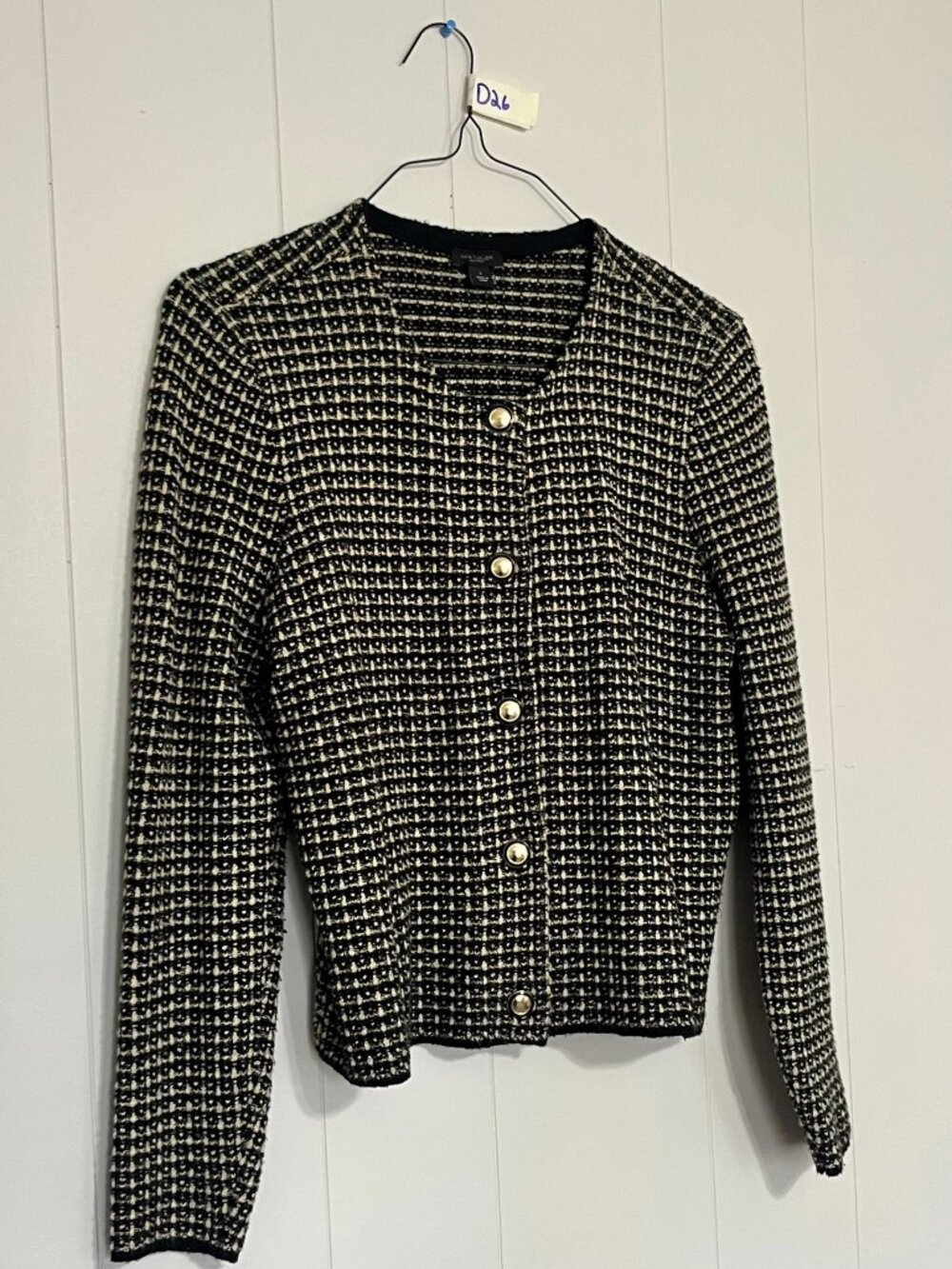 Ann Taylor Factory Black Cream Textured Gold Button Cardigan Size Medium
